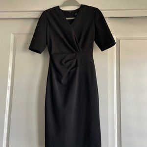 Tahari Sheath vneck front wrap black dress